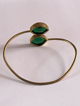 Vintage Emerald Glass Stone Double Stone Gold Plated Adjustable Bangle 7.5”