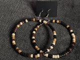 Handmade Crazy Mix Hoop Wood Bead Brown Earrings 2.5"