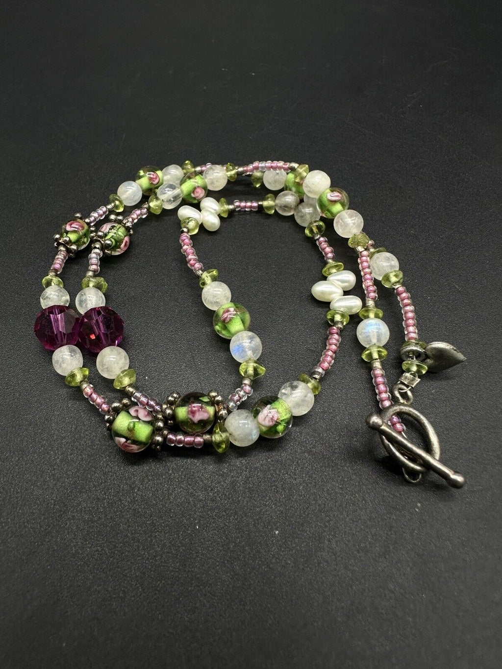 Vintage Murano Glass Pearl Beaded Faceted Crystal Necklace