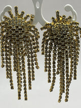 Vintage Chandelier Fountain Rhinestone Gold Tone Clip On Earrings~High End