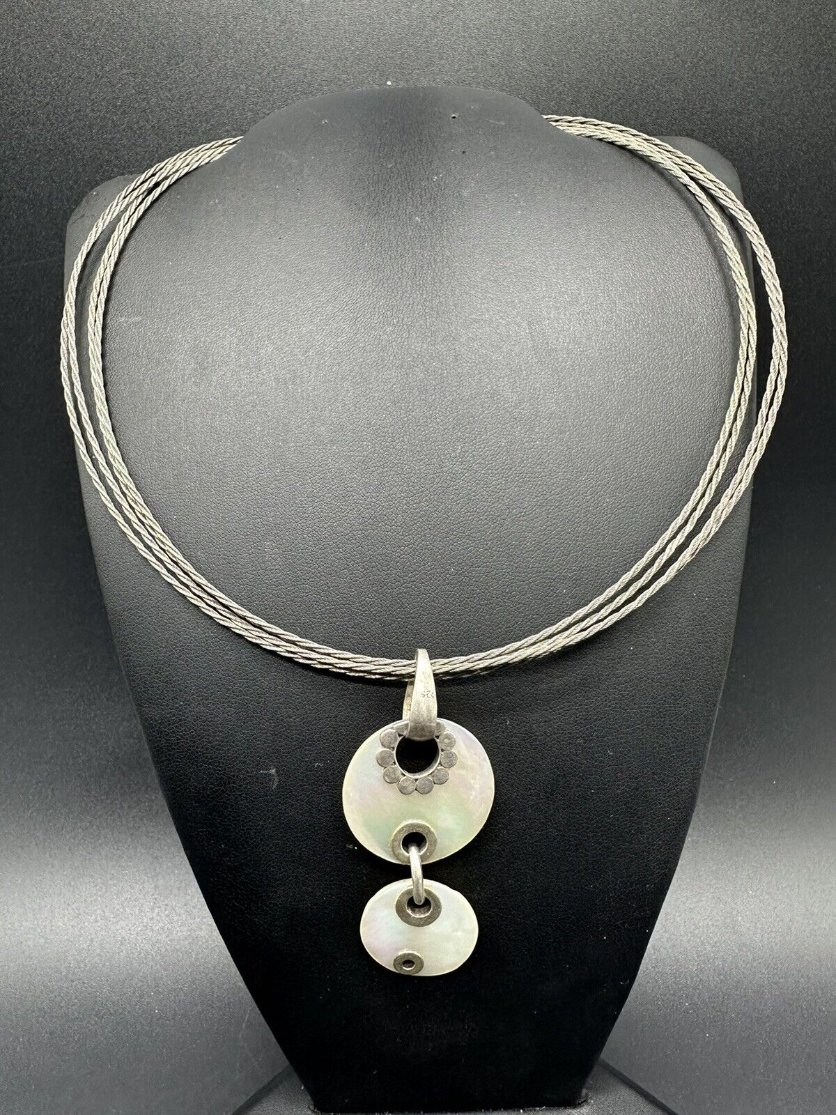 3 Strand .925 Pendant 15” Choker Necklace 19Gs
