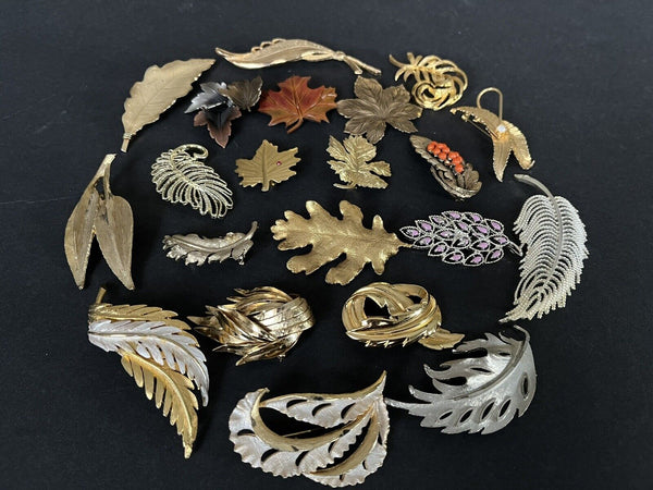 Vintage  to Modern Floral & Leaf Brooch Lot Of 21pcs~3 Missing Stones