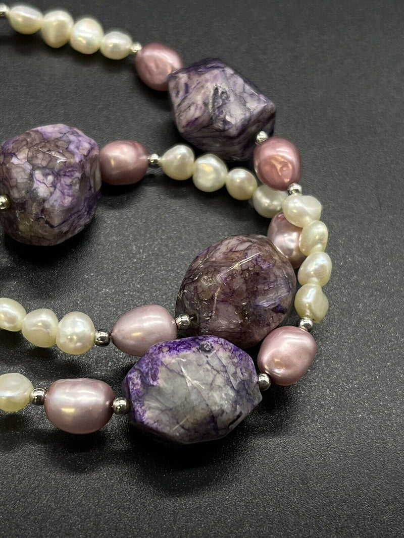 LS Lee Sands 18” Cultured Pearls Amethyst Bead Necklace 16” Long