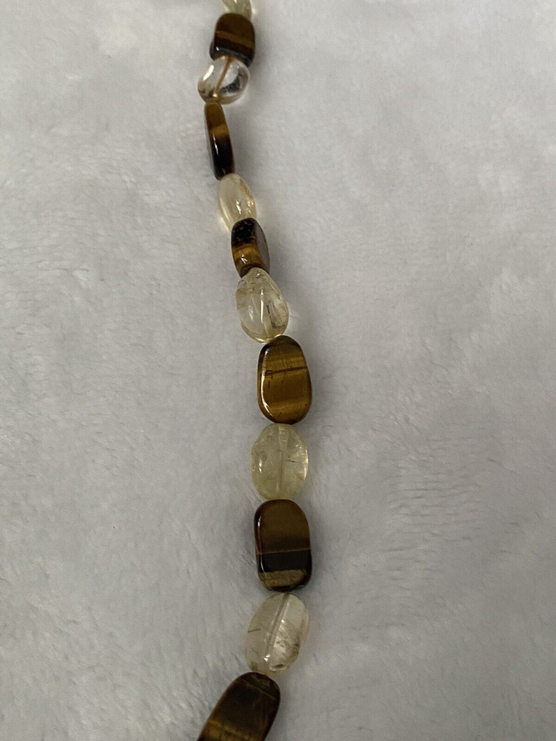 Vintage 925 Sterling Clasp Tigers Eye Quartz Gemstone Necklace 19" long