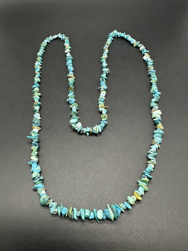 TURQUIOSE SKY BLUE BROWN GREEN CHIP STONE STRAND NECKLACE 34”