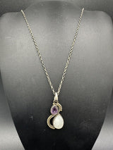 Natural Moonstone & Amethyst Pendant Pear drop gemstone Pendant 17” 8Gs