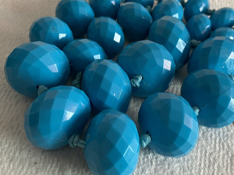 Chunky Faceted Plastic Blued Graduated Beads Knotted Necklace 22" Long