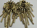 Vintage Chandelier Fountain Rhinestone Gold Tone Clip On Earrings~High End