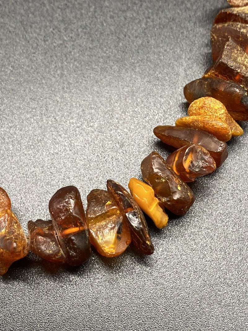 Natural Raw Baltic Honey Cognac Amber Nugget Beaded Necklace 29grams ~ 18" long