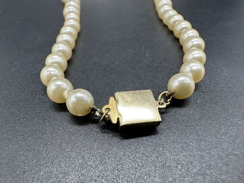 Vintage Faux Knotted Pearl  Beaded Necklace w/ Sterling Clasp 20” 49Gs