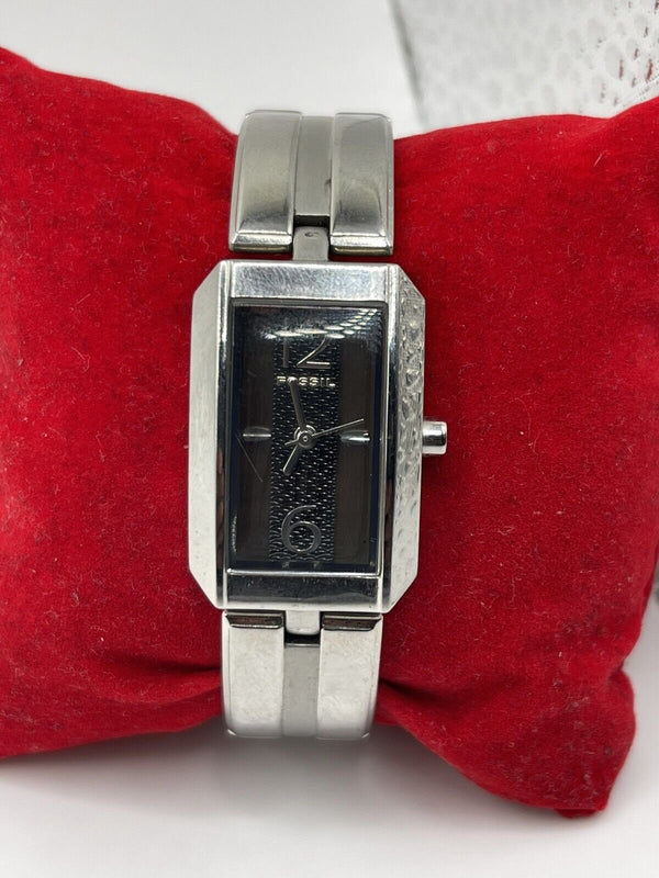 Fossil ES 2160 Silver Tone Steel Band Black Dial Women's Watch New Battery