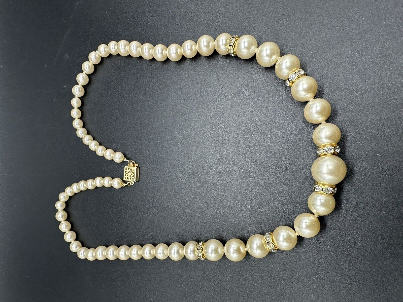 Vintage Faux Knotted Pearl  Beaded Necklace w/ Sterling Clasp 20” 49Gs