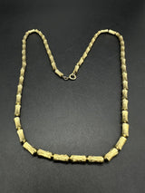 Unique Vintage Elegant Brush Gold Tone Metal Log Bead 22” Chain Necklace