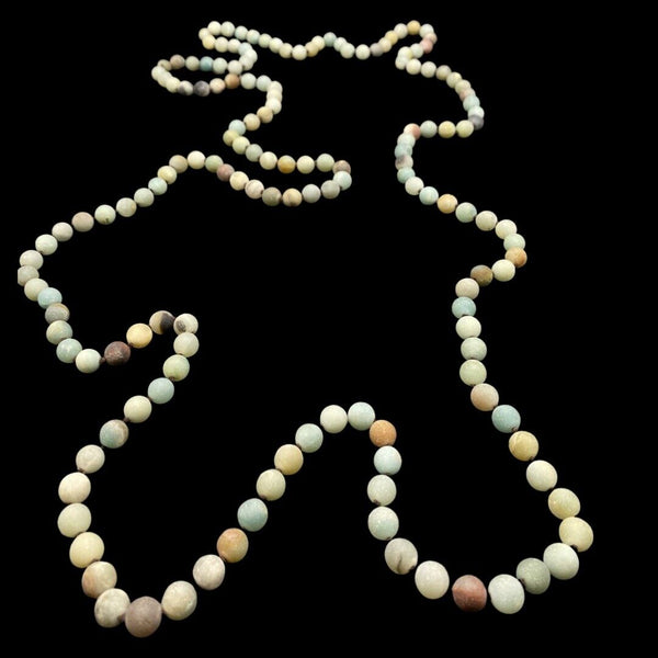 Amazonite Gemstone Matte Stones Extra Long Knotted Bead Necklace 60" Long