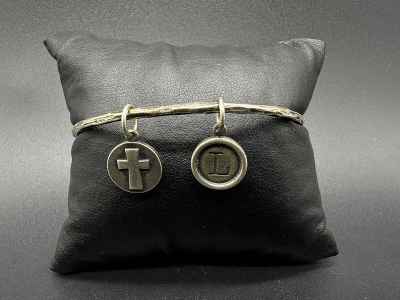 Sterling Silver Tone Bracelet “L" Initial And Cross 12Gs