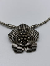 Vintage Inspired  Flower Pendant Silver Tone Choker Necklace