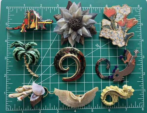 Vintage To Now Unsigned Flower Unique Brooch Pin Mixed Jewelry Lot Of 9 Pcs