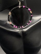 Handmade Crazy Mix Hoop Bead Earrings Seed Bead Pink Black 2.5"