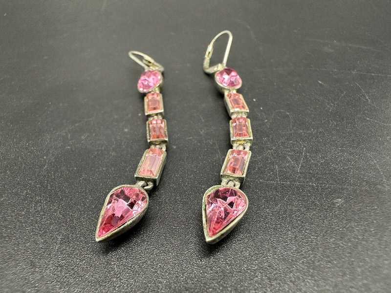 GIVENCHY Pink and Clear Crystal Rhinestone Drop Dangling Earrings