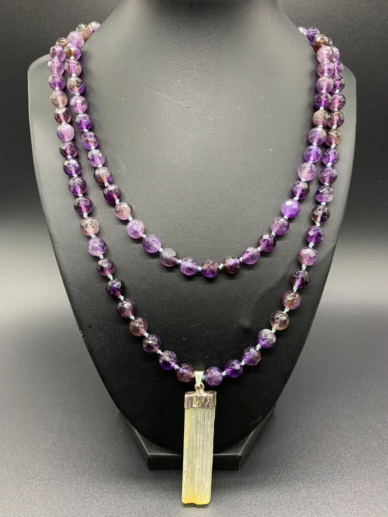 Strand Natural Amethyst Faceted Round Shape Necklace 82Gs 40”