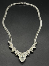 Vintage Signed Monet Herringbone Silver Tone Clear Rhinestone Necklace 16”