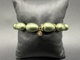 Vintage Monet Beaded Bracelet & Necklace Set Green Gold Tone