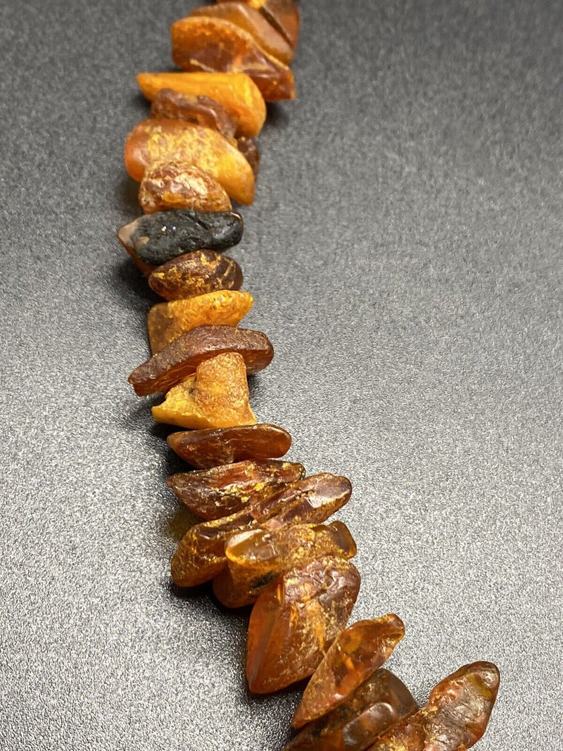 Natural Raw Baltic Honey Cognac Amber Nugget Beaded Necklace 29grams ~ 18" long