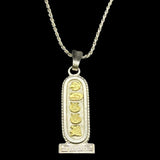 Vtg Sterling Silver with 18k Gold Vermeil Oro Maya Cartouche Pendant Necklace