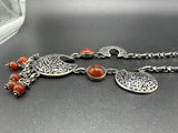 19” Sterling Silver Tribal Ethnic Carnelian Statement Necklace 19" Long