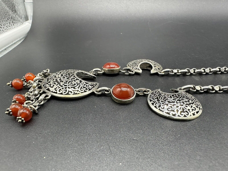 19” Sterling Silver Tribal Ethnic Carnelian Statement Necklace 19" Long