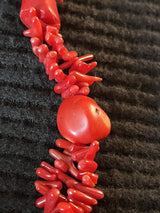 Red Coral Nugget Branch Silver Tone 18"  Necklace