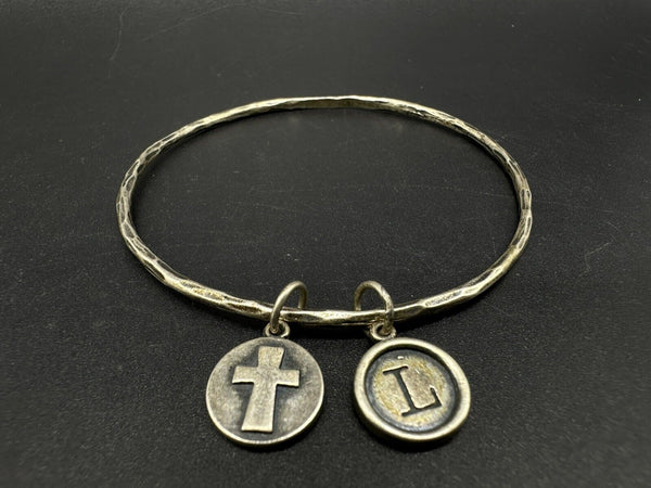 Sterling Silver Tone Bracelet “L" Initial And Cross 12Gs