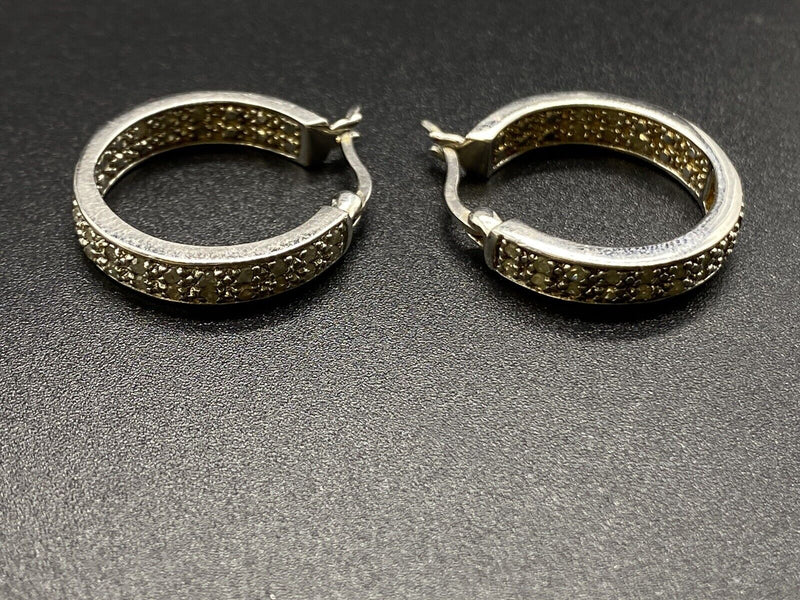 Sterling Silver 925 Diamond Hoop Earrings 7.24g