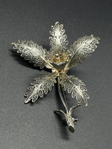 Vintage Large Sterling Silver Filigree Flower 3-D Brooch 3.5” 18.2 grams