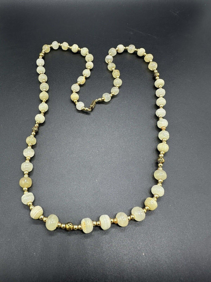 Stunning Agate Stone Gold Plated Bead Necklace 28" Long