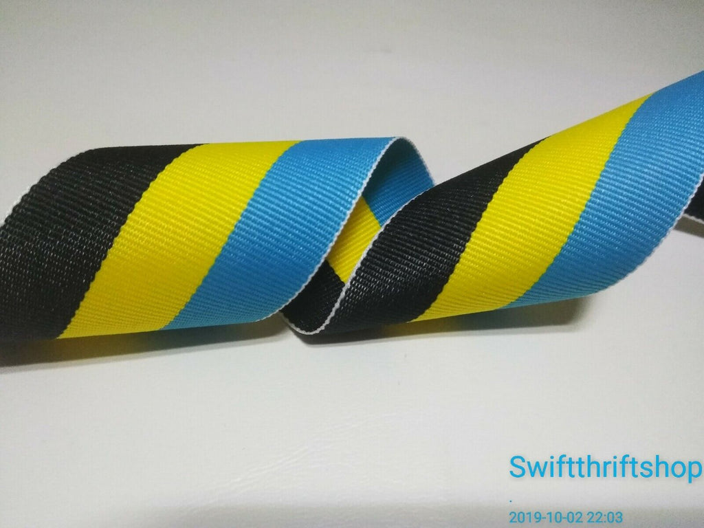 GROSGRAIN RIBBON Multi Color STRIPES Turquoise Yellow Black 1.5" Wide 20 Yards