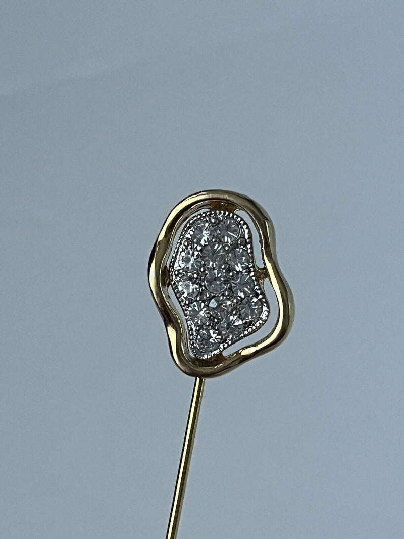 1960'S CROWN TRIFARI GOLD-TONE FINISH RHINESTONE STICK PIN