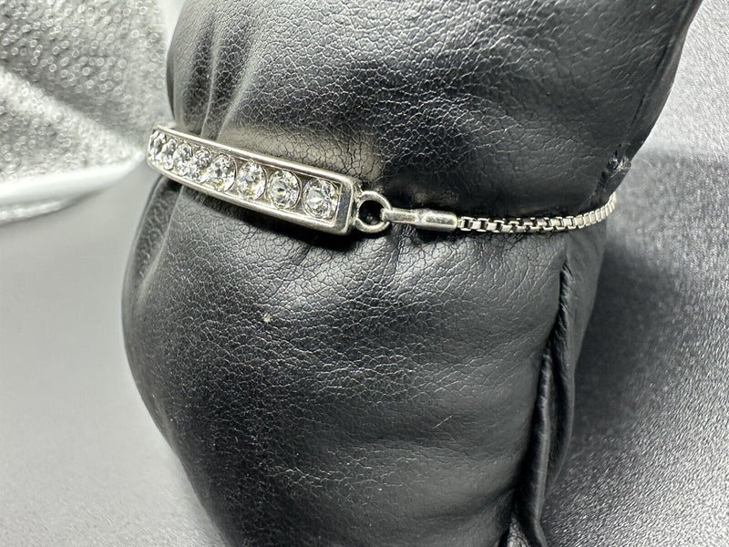 Family  Slide Dangle Charm Crystals Bar Bracelet Box Chain 7” Long