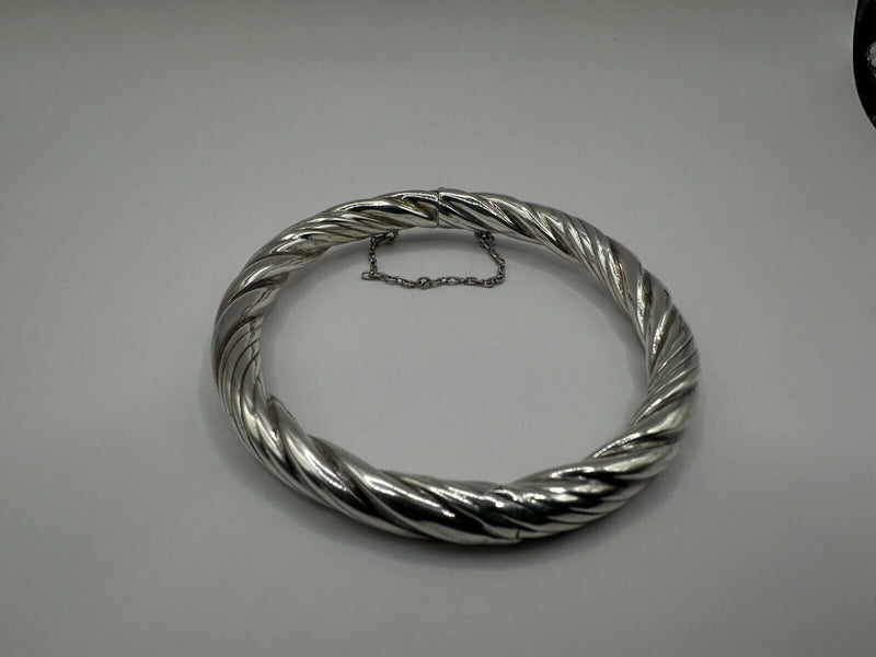 925 Sterling Silver Twisted Bangle Safety Chain Bracelet 19.8Gs
