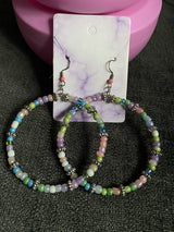 Handmade Crazy Mix Hoop Bead Earrings Pastel Multicolor 2.5"~Cute~