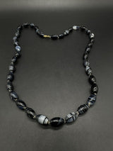 22” Vintage Black Banded Agate Gemstone Beaded Elegant Necklace 22"