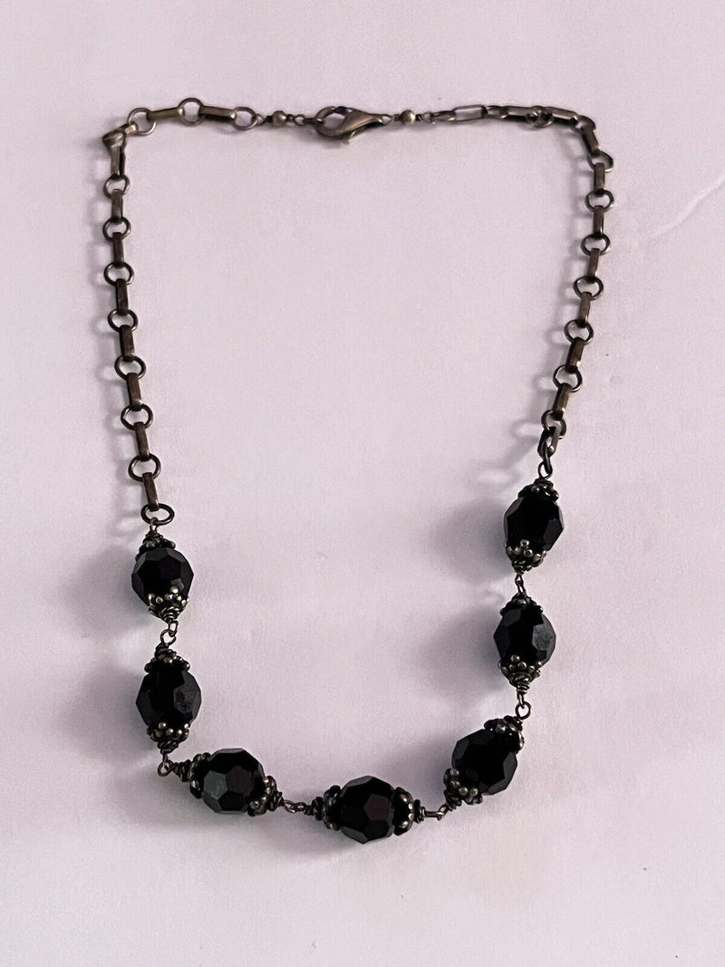 Vintage Sterling Silver Onyx Choker Necklace 15” Choker