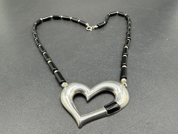 Natural Stone Beaded Sterling Silver 925 Heart Necklace 16”