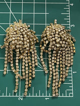 Vintage Chandelier Fountain Rhinestone Gold Tone Clip On Earrings~High End