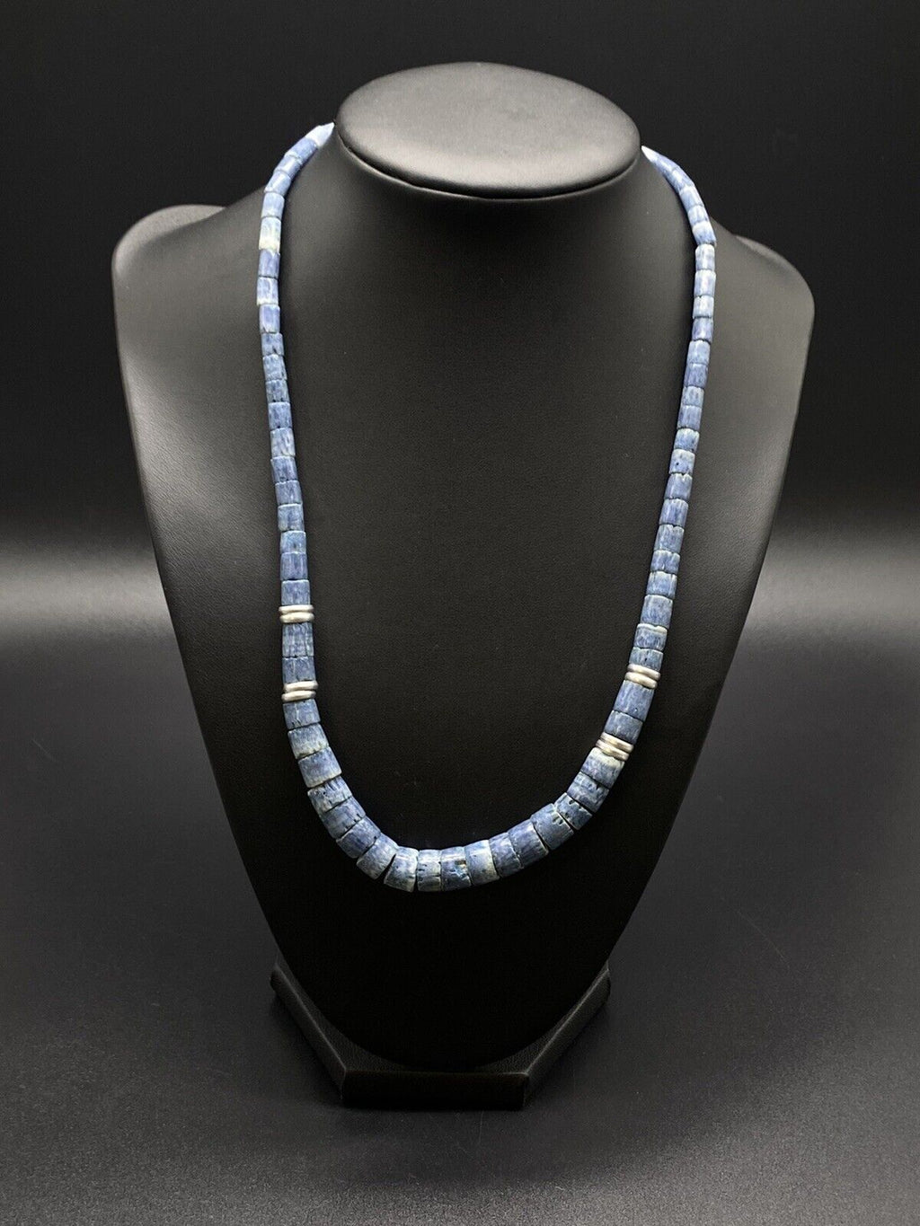 Vintage Genuine Blue Coral Silver Tone Accents Graduated Strand Necklace 18"