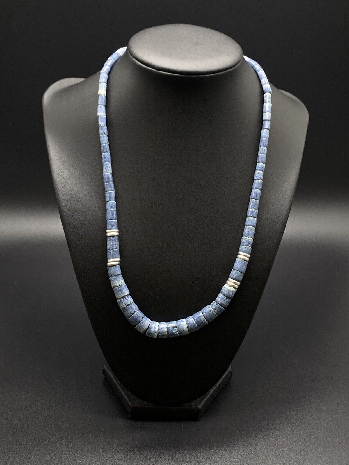 Vintage Genuine Blue Coral Silver Tone Accents Graduated Strand Necklace 18"