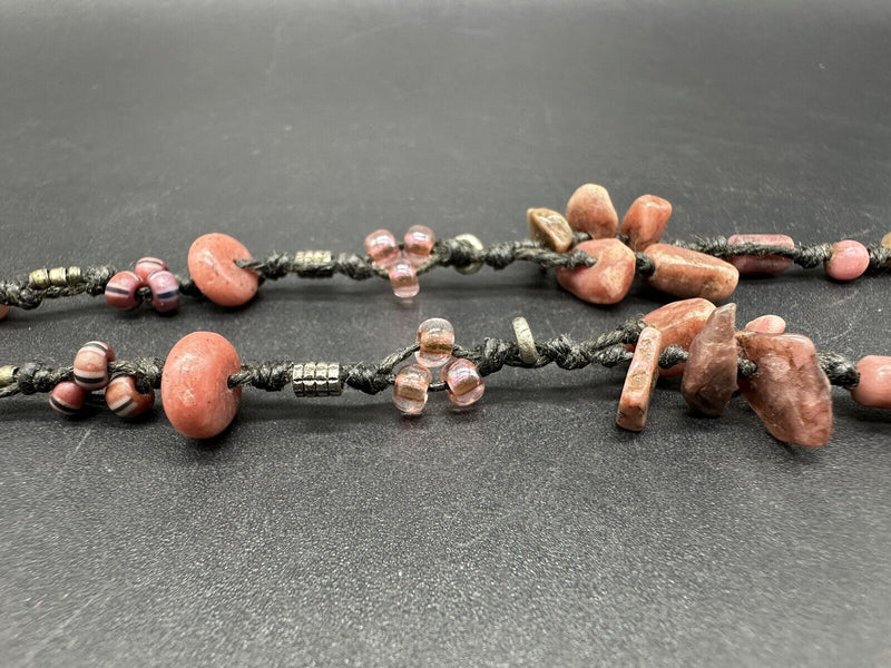 Vintage Handmade Pink Rhodochrosite Stone Leaf Necklace 20” 24Gs