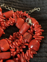 Red Coral Nugget Branch Silver Tone 18"  Necklace