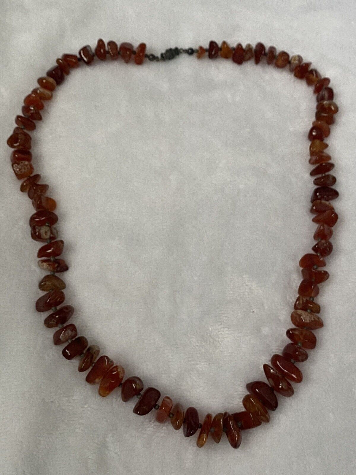 Polished Carnelian Chalcedony Sterling Silver Beaded Barrel Clasp Necklace  21"