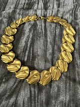 Vintage Brush Gold Tone Statement Metal Link Necklace 15" long